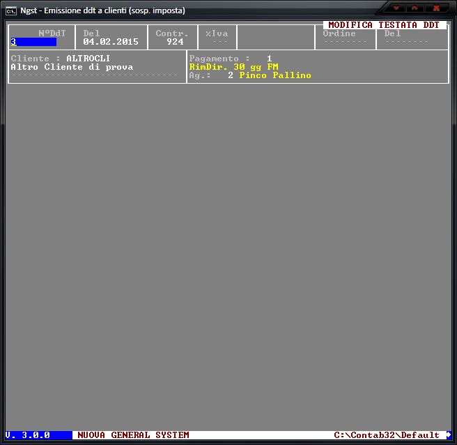 Emissione DdT e/o Fatture (Sosp.) - Modifica Testata