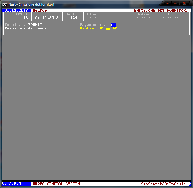 Emissione DdT a Fornitori – Immissione Testata