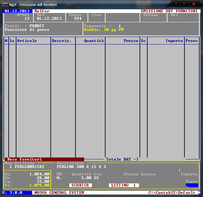 Emissione DdT e/o Fatture a Fornitori – Immissione righe