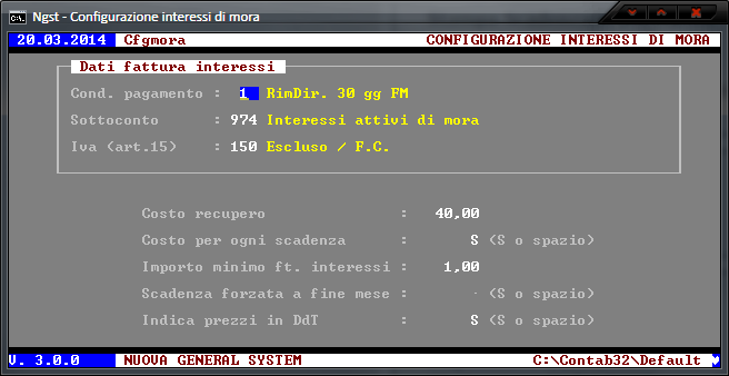 Configurazione gestione Mora