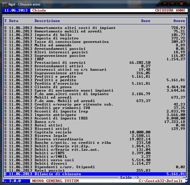 Chiusura Anno – Visualizzazione movimenti di prova