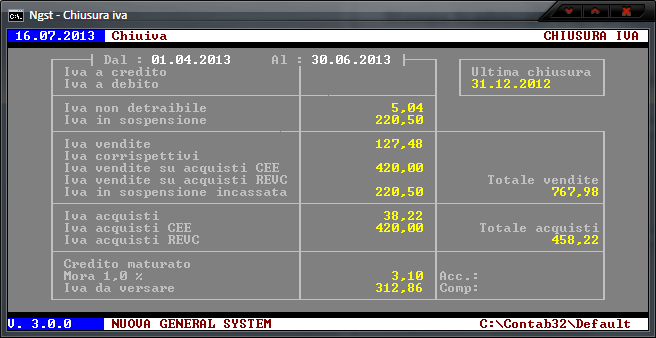 Chiusura IVA – Visualizzazione dati Chiusura