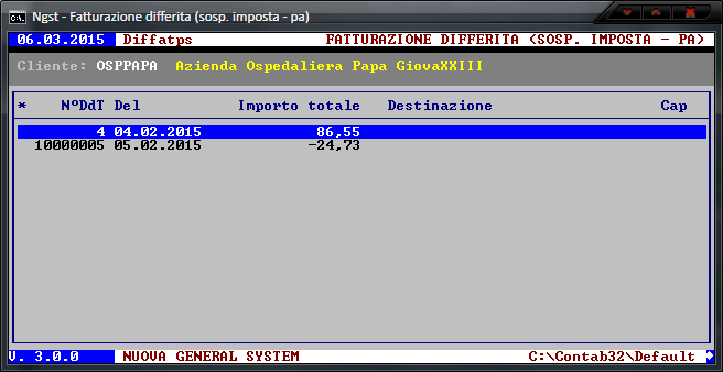 Fatturazione Differita (Sosp. - PA) - Selezione singoli DdT