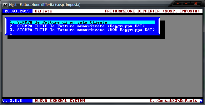 Fatturazione Differita (Sosp.) - Scelta modalità
