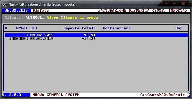Fatturazione Differita (Sosp.) - Selezione singoli DdT