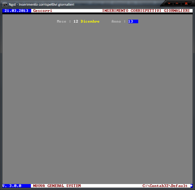 Carico Registro Corrispettivi – Scelta periodo