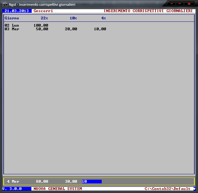 Carico Registro Corrispettivi – Inserimento dati