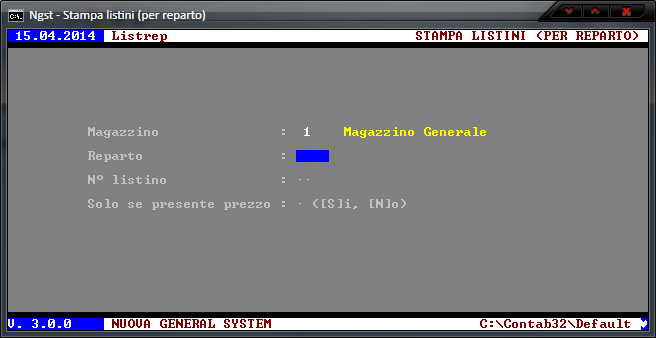 Stampa Listino di Vendita per Reparto