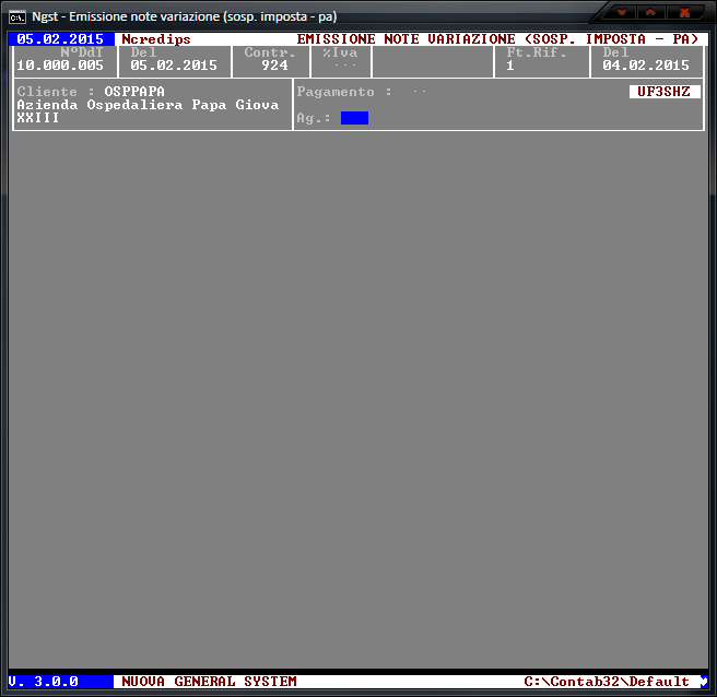 Emissione Note Variazione (Sosp. - PA) – Immissione Testata