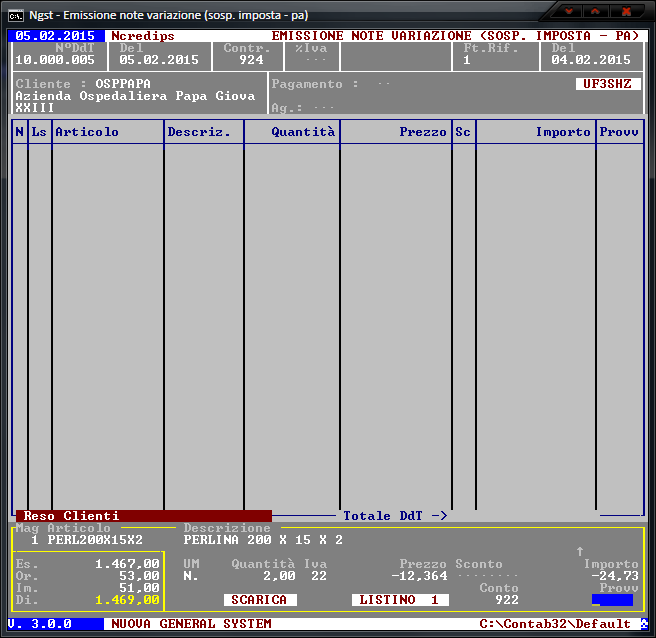 Emissione Note Variazione (Sosp. - PA) – Immissione righe