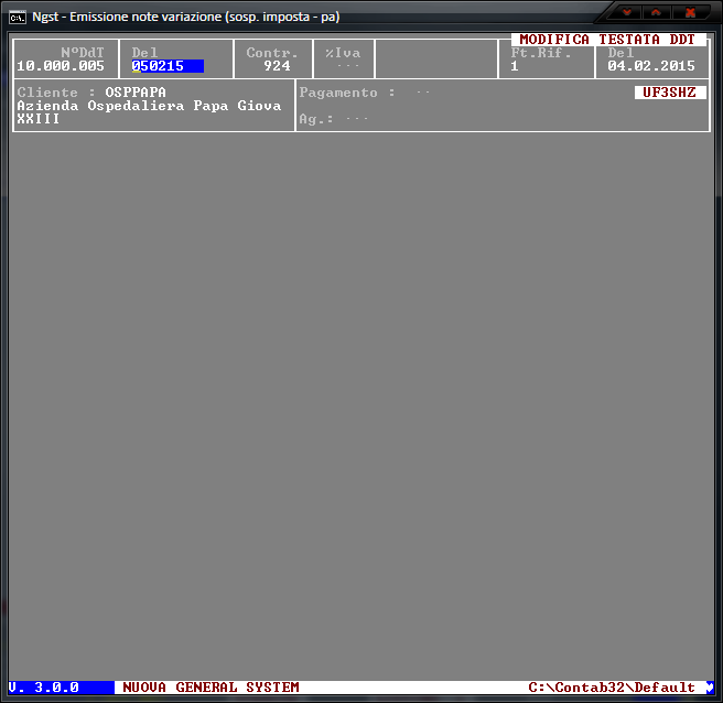 Emissione Note Variazione (Sosp. - PA) – Modifica Testata