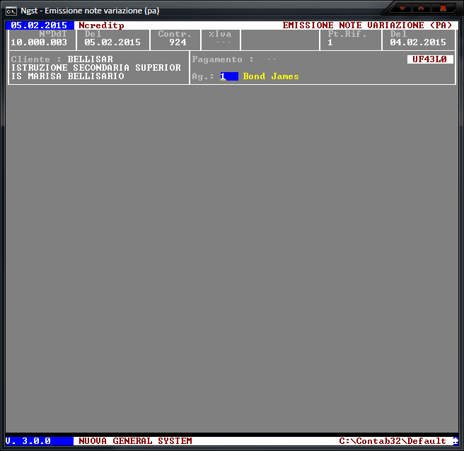 Emissione Note Variazione (PA) – Immissione Testata