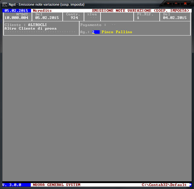 Emissione Note Variazione (Sosp.) – Immissione Testata