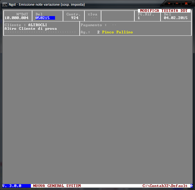 Emissione Note Variazione (Sosp.) – Modifica Testata