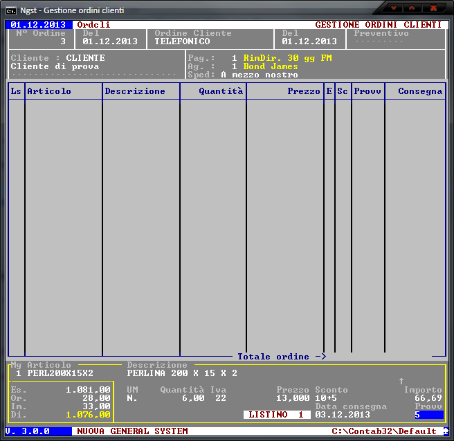 Emissione Ordini Clienti – Immissione righe