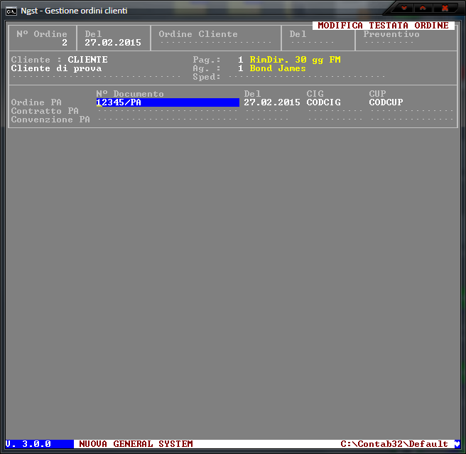 Emissione Ordini Clienti – Modifica Testata