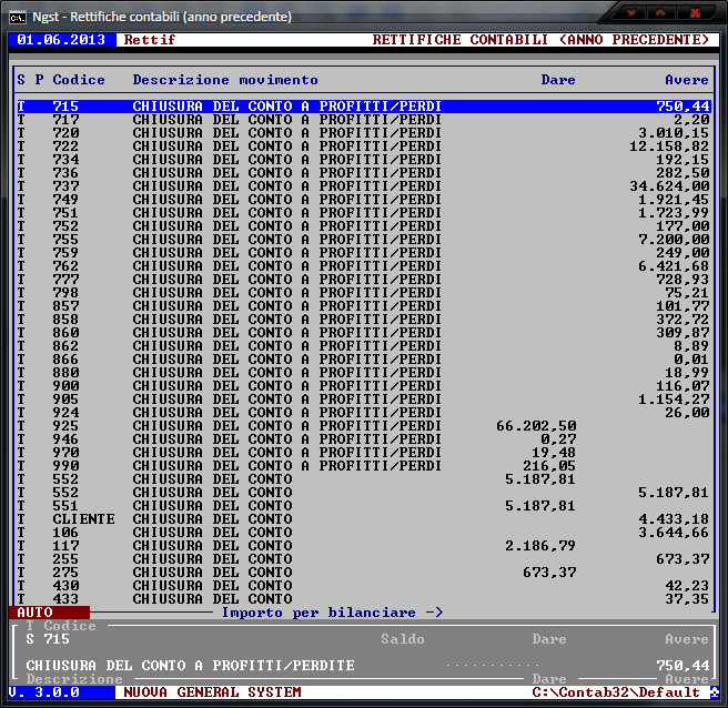 Rettifiche contabili – Elenco movimenti