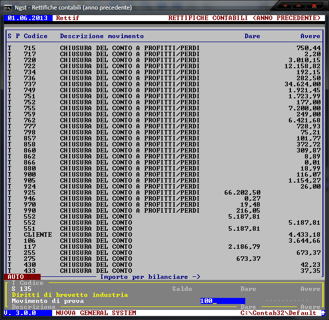 Rettifiche contabili – Inserimento movimenti
