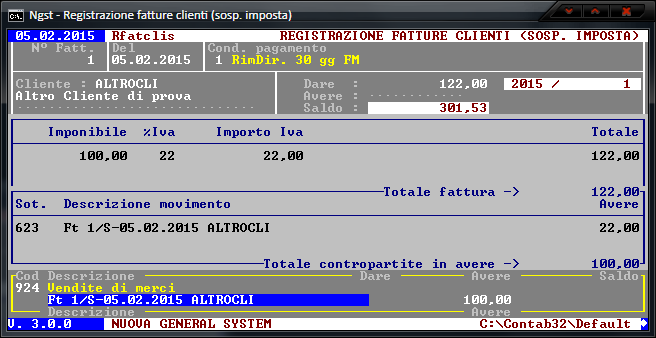Registrazione Fatture (Sosp.) – Contropartite