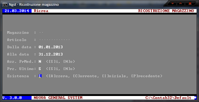 Ricostruzione progressivi Magazzino