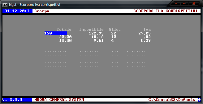 Scorporo Iva Corrispettivi – Visualizzazione totali per aliquota Iva
