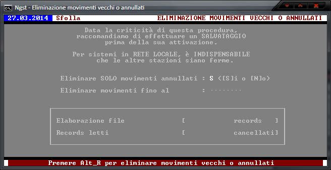 Eliminazione movimenti vecchi o annullati – Conferma operazione
