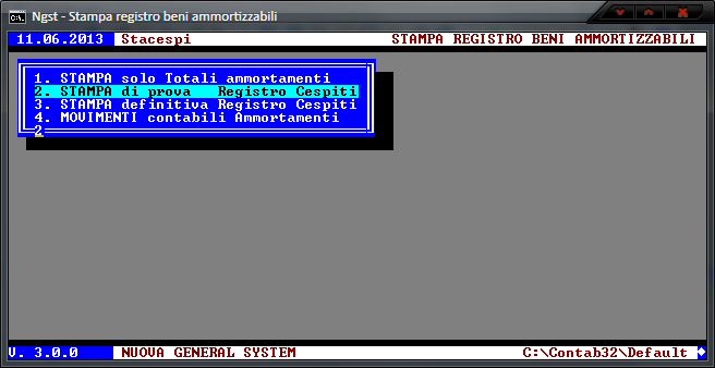 Stampa Registro dei Beni Ammortizzabili – Scelta operazione