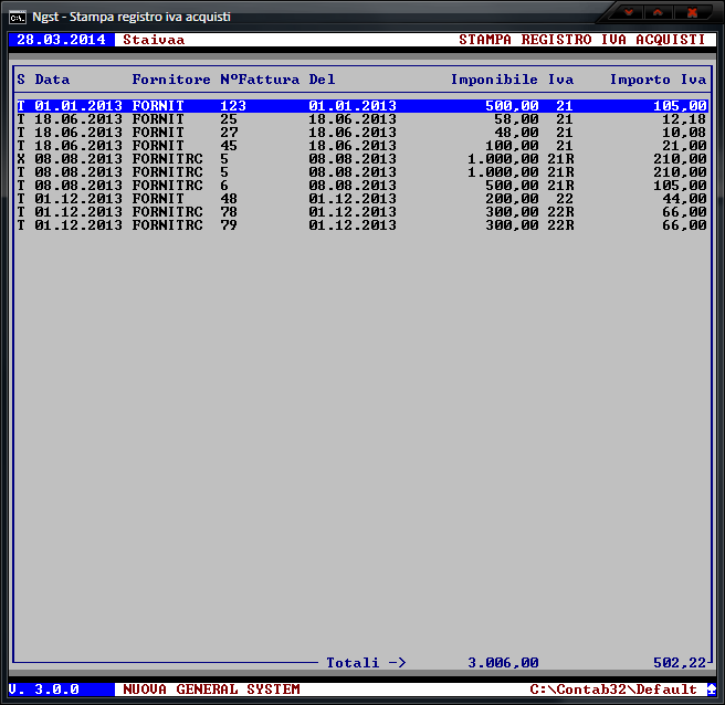 Stampa Registro IVA Acquisti - Visualizzazione Registro IVA Acquisti