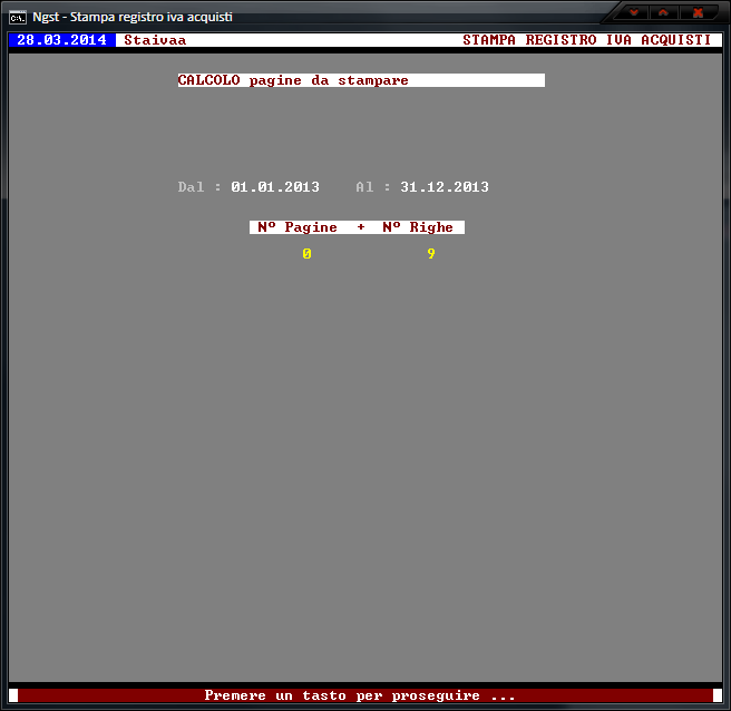 Stampa Registro IVA Acquisti - Calcolo pagine da stampare