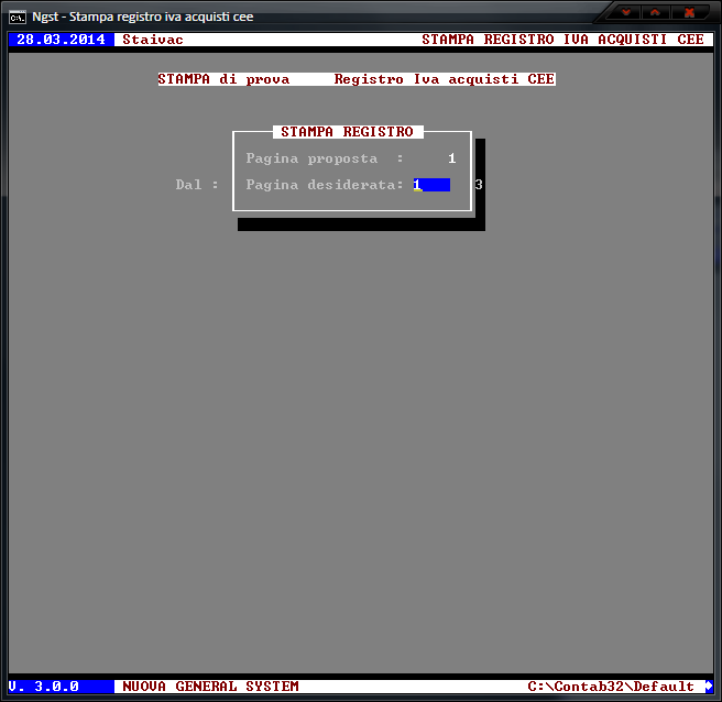 Stampa Registro IVA Acquisti CEE - Richiesta Pagina di inizio Stampa