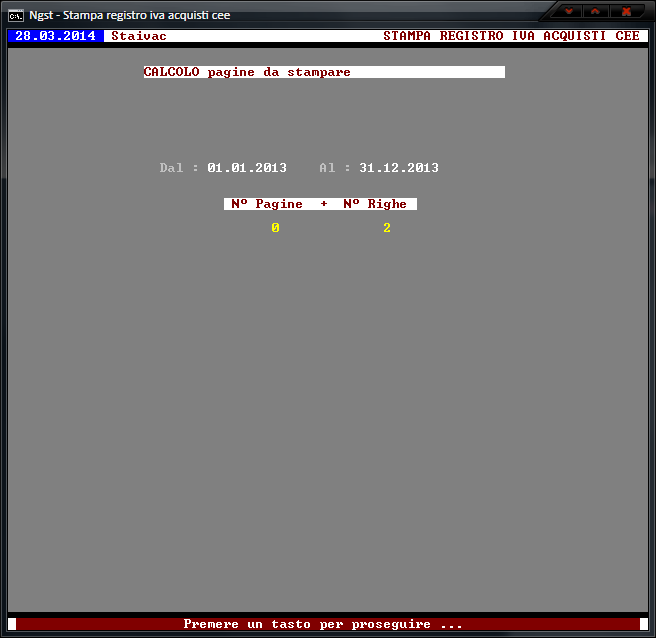 Stampa Registro IVA Acquisti CEE - Calcolo pagine da stampare
