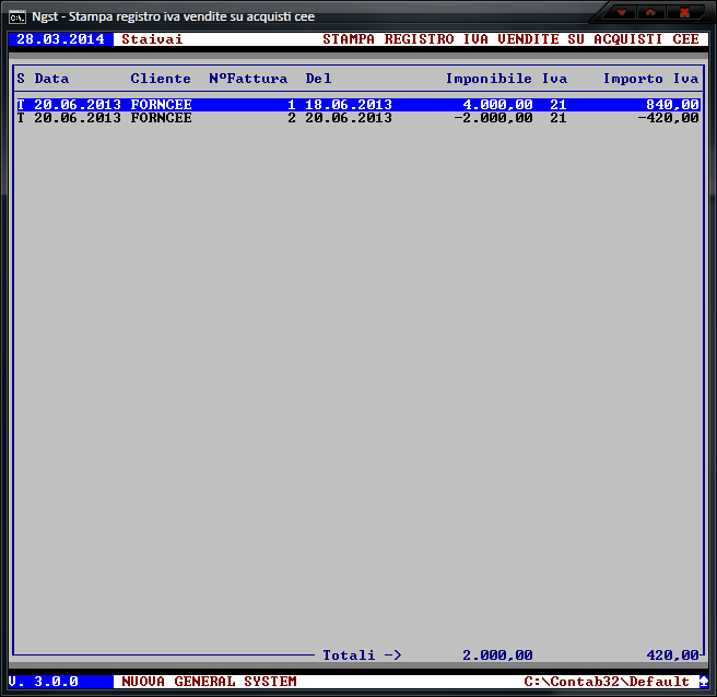 Stampa Registro IVA Vendite su Acquisti CEE - Visualizzazione Registro IVA Vendite su Acquisti CEE