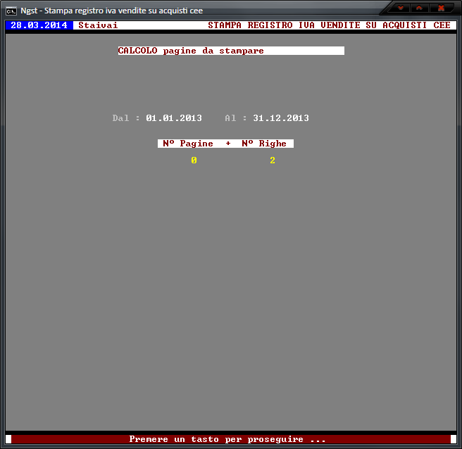 Stampa Registro IVA Vendite su Acquisti CEE - Calcolo pagine da stampare