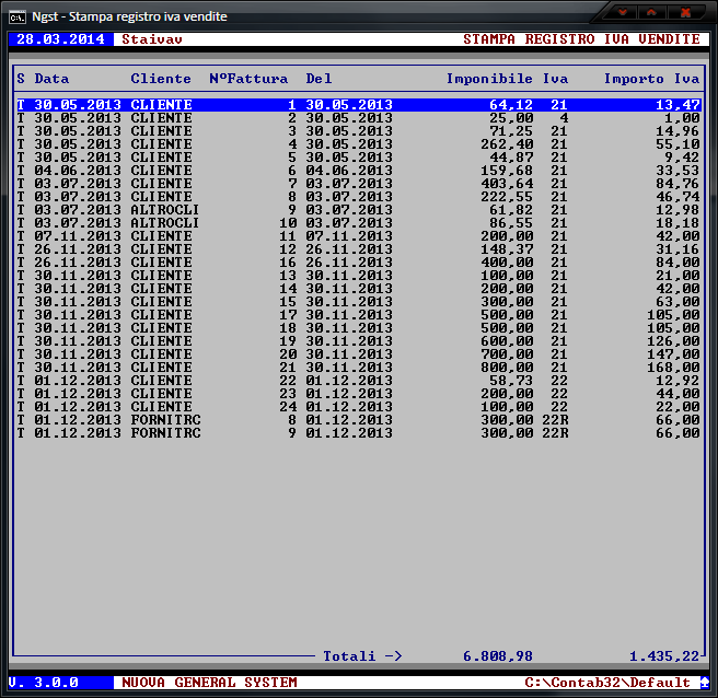 Stampa Registro IVA Vendite - Visualizzazione Registro IVA Vendite