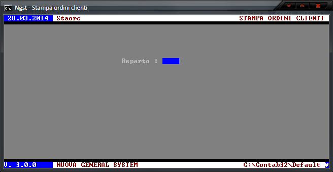 Stampa Ordini Clienti – Richiesta codice Reparto