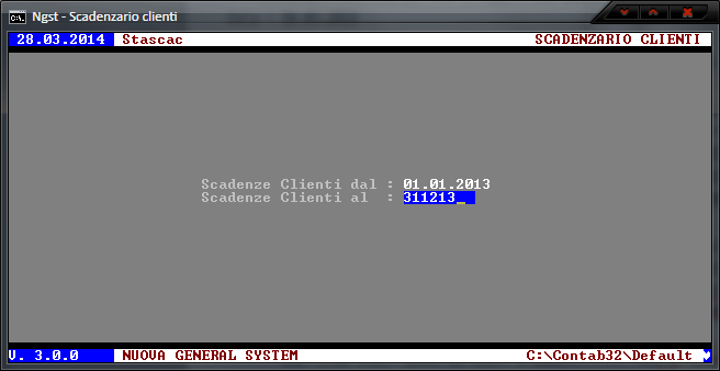 Stampa Scadenzario Clienti – Impostazione intervallo