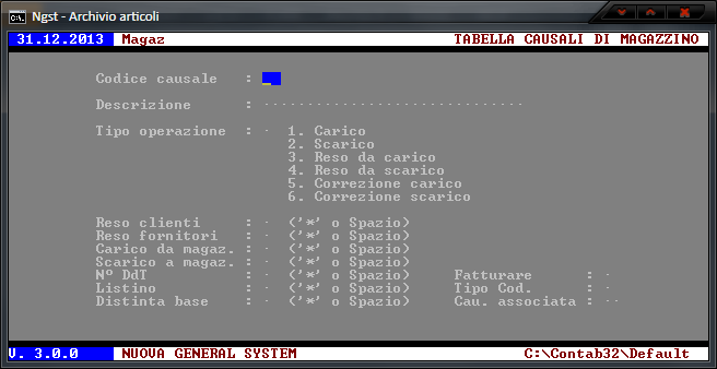 Tabella Causali di Magazzino
