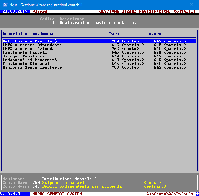 Generazione procedure guidate – Impostazione movimenti